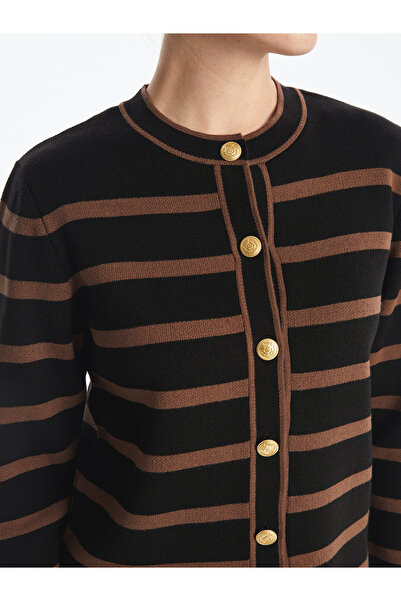 LC Waikiki Crew Neck Striped Long Sleeve Women's Knitwear Cardigan