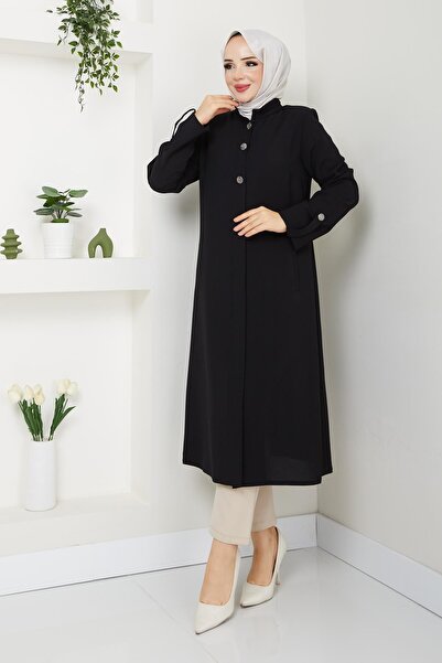 Günay Karaca Yazlık Kadın Tesettür Yarım Pardesü Ferace Kap Giyçık 4915K