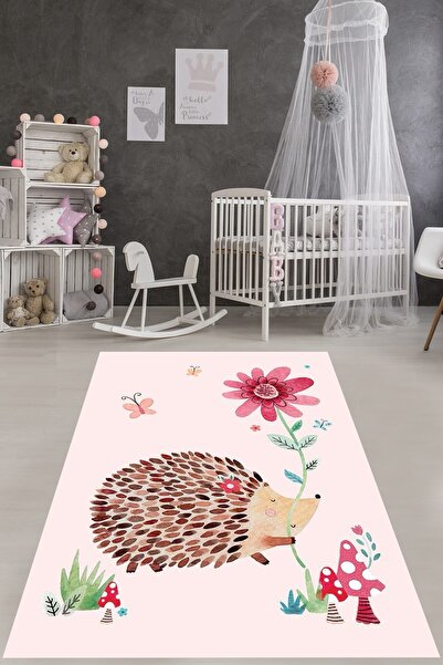 on the clouds Doğada Sevimli Kirpi Çiçekli Kelebekli Yıkanabilir Kaymaz Taban...