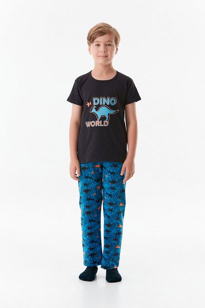 Fulla Moda Set de pijamale pentru băieți cu imprimeu din dinozaur și gât