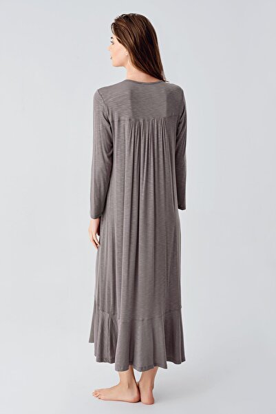 Artış Long Sleeve Lace Buttoned Stretchy Viscous Nightgown