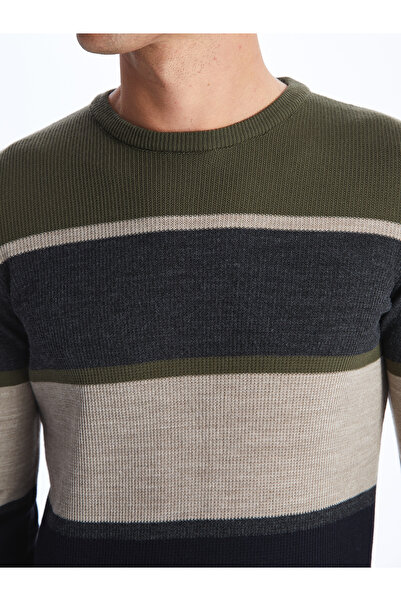 LC Waikiki Férfi csíkos kötöttáru pulóver - nyakú, hosszú ujjú