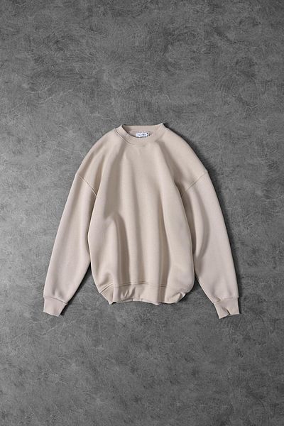 Slatra Ανδρικό φούτερ σε μπεζ Basic Crew Neck Oversize