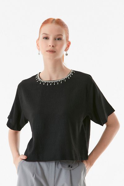 Fulla Moda Stone Detailed Collar Blouse