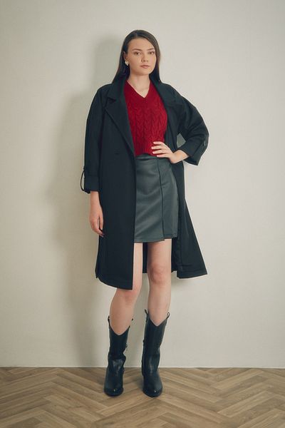 Fulla Moda Foldable Sleeve and Double Breasted Collar Trench Coat
