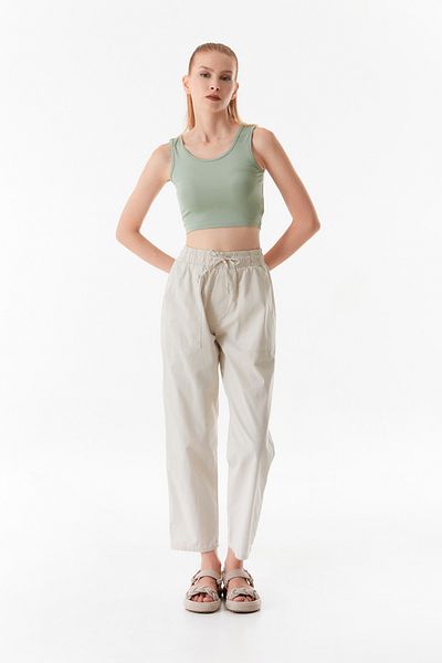 Fulla Moda Gabardine Trousers - Elastic Waist Design