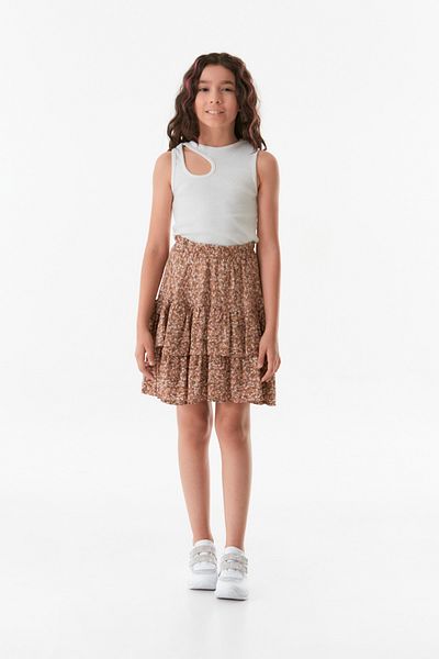 Fulla Moda Girl - Floral Patterned Skirt with Elastic Waist