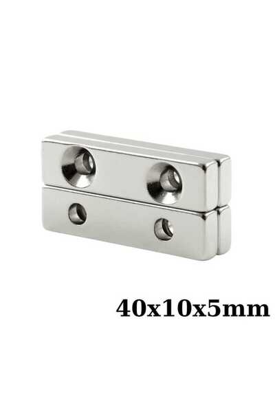Motorobit 40x10x5-5mm Çift Havşa Delikli Neodyum Güçlü Mıknatıs - Neodim Magnet