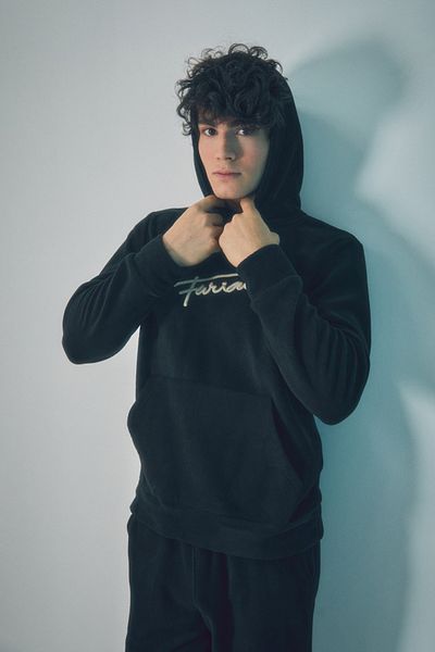 Fulla Moda Φούτερ Fleece με κουκούλα - Κέντημα με γράμματα και τσέπες καγκουρό