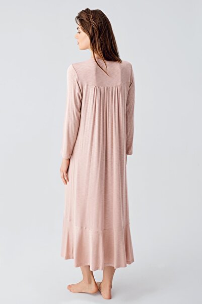 Artış Long Sleeve Lace Buttoned Stretchy Viscous Nightgown