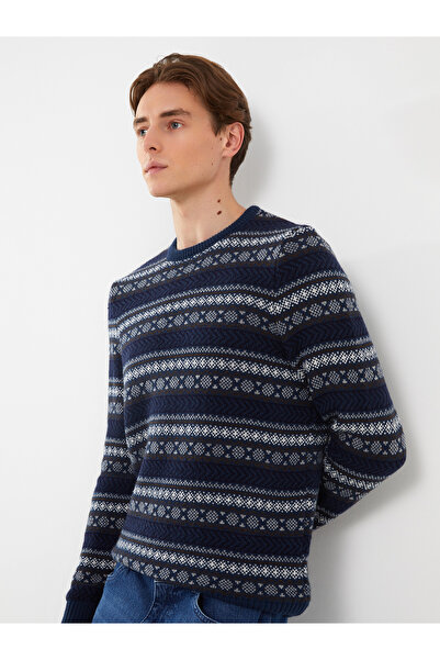 LC Waikiki Crew Neck Long Sleeve Patterned Men's Knitwear Sweater