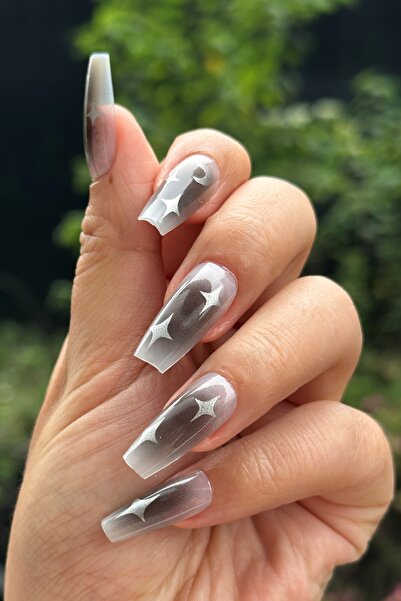 Easy Beauty 24 Adet Ay Yıldız Desenli Takma Tırnak Seti Çift Taraflı Yapıştır...