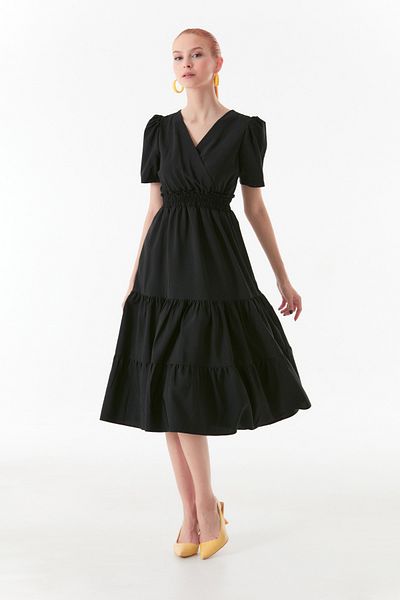 Fulla Moda Double-breasted Collar and Elastic Waist Dress