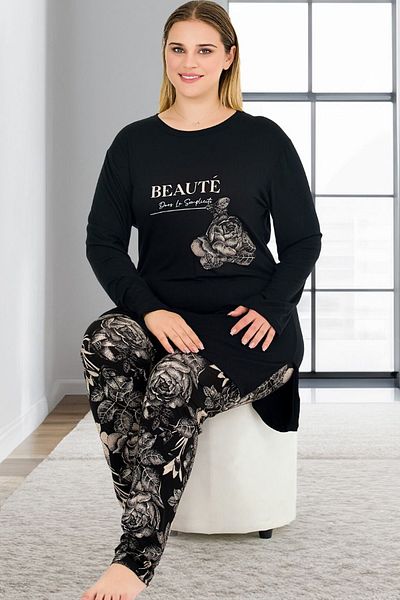 Jenny Daphne Viscose Pajama Set - Floral Print, Soft and Long Sleeve, Crew Neck 11394