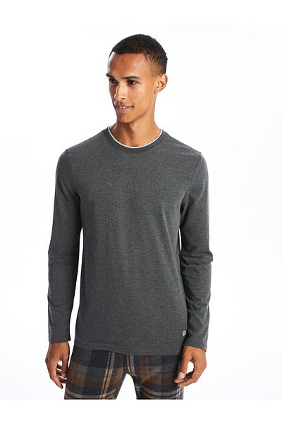 LC Waikiki   Pánské pyžamo s dlouhým rukávem v antracitové barvě Melange Crew Neck