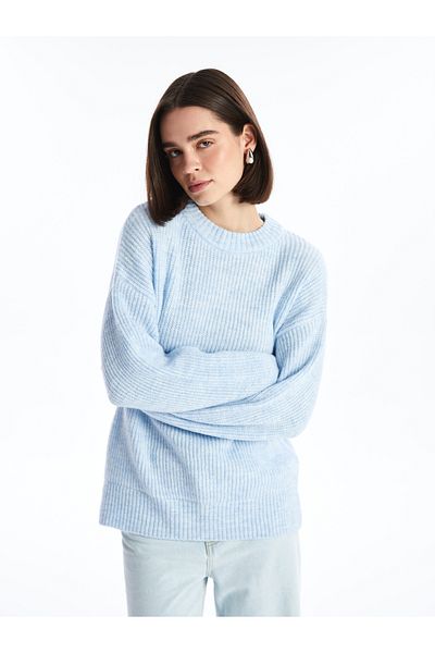 LC Waikiki Pulover de damă cu mânecă lungă solidă cu gât crew - W4ab00z8
