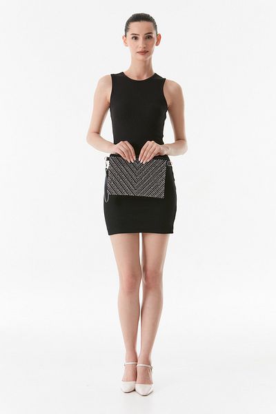 Fulla Moda V Patterned Portfolio Bag with Stone Detail