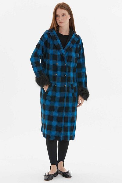 Two Mail Long Black-Oil Knitwear with Fur Detail
