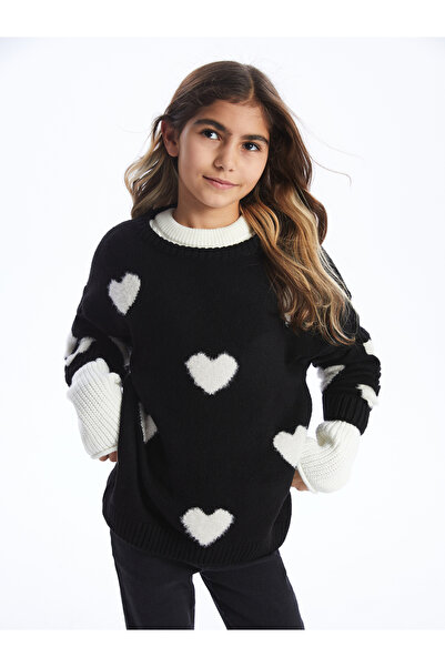 LC Waikiki Dívčí pletený svetr s dlouhým rukávem s dlouhým rukávem se vzorem