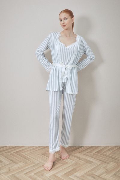 Fulla Moda Σετ πιτζάμες με ριγέ λουράκι 3 τεμαχίων