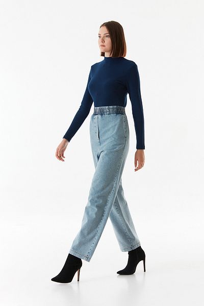 Fulla Moda Jean cu picioare late - cu talie elastică și buzunare