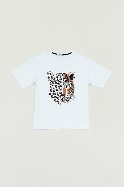 Fulla Moda Tricou pentru copii unisex - imprimeu leopard, decolteu