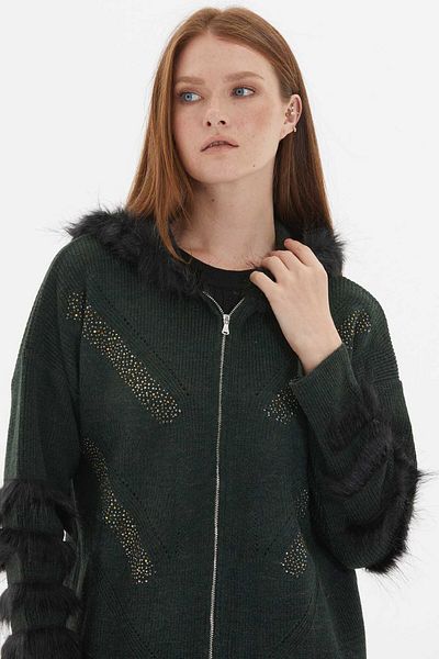 Two Mail Fur Detailed Stoned Knitwear Nefti̇
