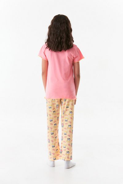Fulla Moda Crew Neck Cat Printed Girl's Pajama Set