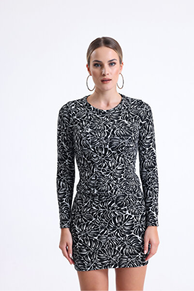 Sense Блуза з довгими рукавами та жакардовим візерунком | Blz35200 Чорний-Екрю