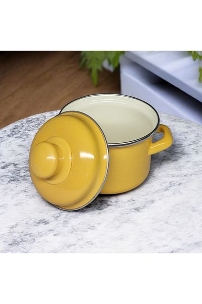 qussine Luxury Enamel - 12cm 900ml Yellow Mini Pot, Egg Boiling and Sauce Pot