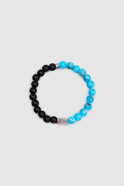 Twn Men's Bracelet - Shiny Black Blue Glass