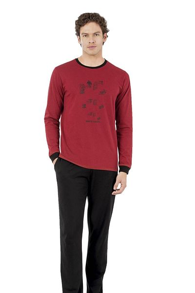 Pierre Cardin Men's Combed Cotton Round Collar Pajama Set