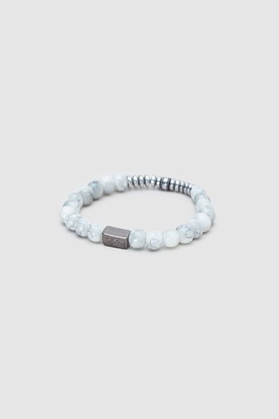 Twn Men's Bracelet - Shiny White Metal Glass