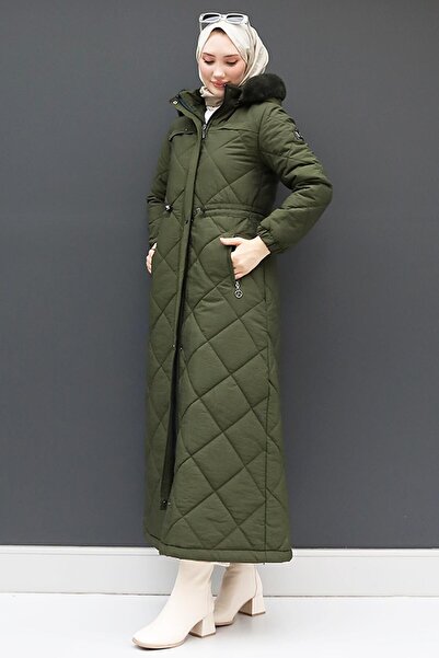 giz astore Khaki Colored Aysema Fur Puffer Jacket