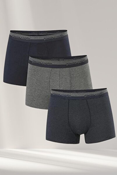 Pierre Cardin Men's Grey-Navy Blue-Striped Boxer Set of 3