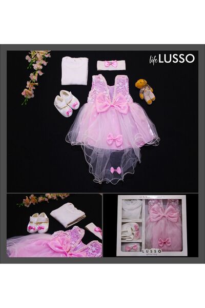 GOLD TEKSTİL Kiz Bebek Yeni Doğan Mevlüt Özel Gün Kiyafeti Pembe Tüllü Elbise...