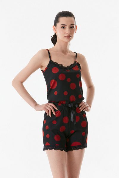 Fulla Moda Pajama Set with Polka Dot String Strap Shorts
