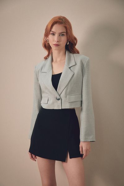 Fulla Moda Double Breasted Collar Crop Jacket - Basic Model