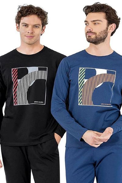 Pierre Cardin Men's Round Neck Combed Cotton Pajama Set