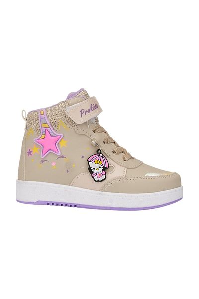 Allyup Pantofi de sport bej pentru fete - Pantofi sport confortabili cu șireturi din cauciuc, glezne cu velcro 3260