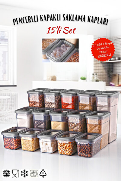 Nandy Home Set of 15 Anthracite Storage Containers - 5 x 1,58/1,1/0,58 Lt with Window Lid