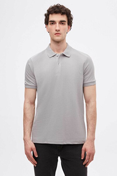 D'S Damat Mire Regular Fit - Tricou cu gât polo din nurcă/gri/alb piqué, 100% bumbac