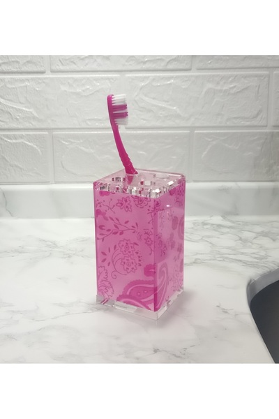 Genel Markalar DİŞ FIRÇALIK PEMBE ÇİÇEKLİ AKRİLİK 6X6X12CM BANYO SETİ