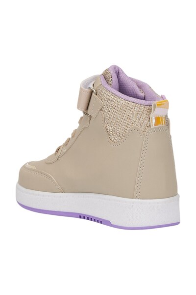 İmerShoes Beige Sneakers for Girls - Comfortable Sports Shoes with Rubber Laces and Velcro High Tops 3260