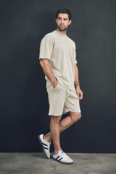 Fulla Moda Waist Lace Up Wafer Striped Shorts