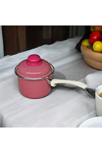 qussine Emaye Yumurta Haşlama Sos Mama Tavası 12 Cm 800ml Kırmızı Kapaklı