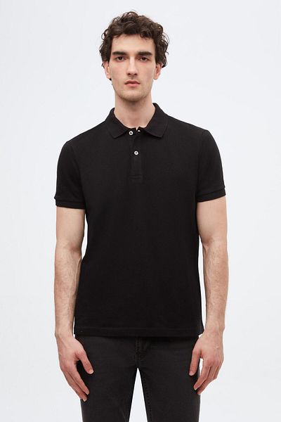 D'S Damat Negru/Antracit/Alb Pique - Tricou cu gât polo, 100% bumbac, cu croiala normală