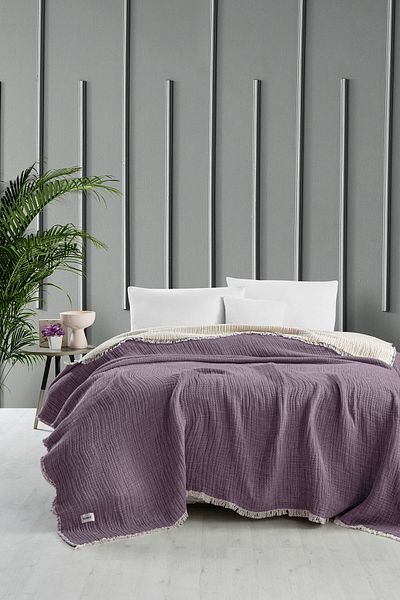 Kanz Double 5-Layer Filled Muslin Bedspread - Plum