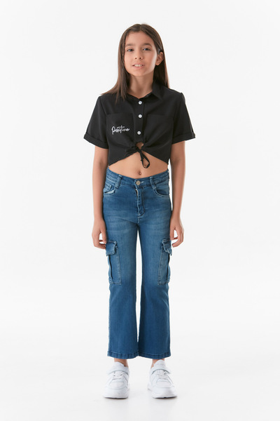 Fulla Moda Beli Ayarlanabilir Kargo Cepli Jogger Kız Çocuk Pantolon