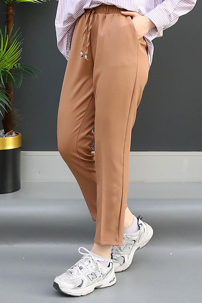 giz astore Light Brown Colored Elastic Waist Trousers